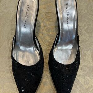 Rampage Black Sequin Pointed Toe Slip-On Mules